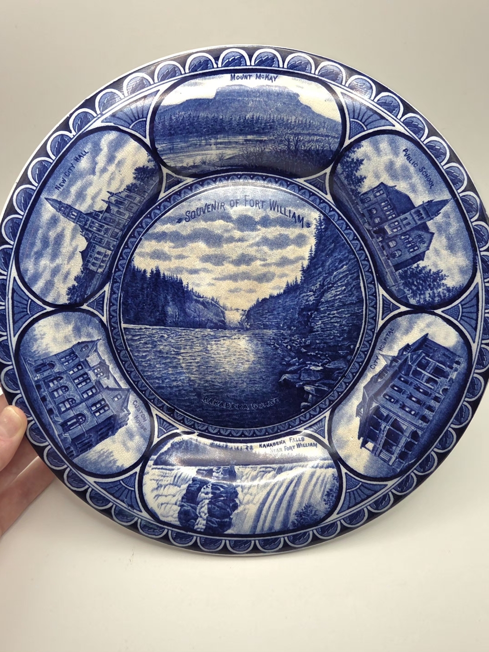 Fort William Antique Rowland Marsellus Souvenir Plate Blue Flow Canada 1890 Rare